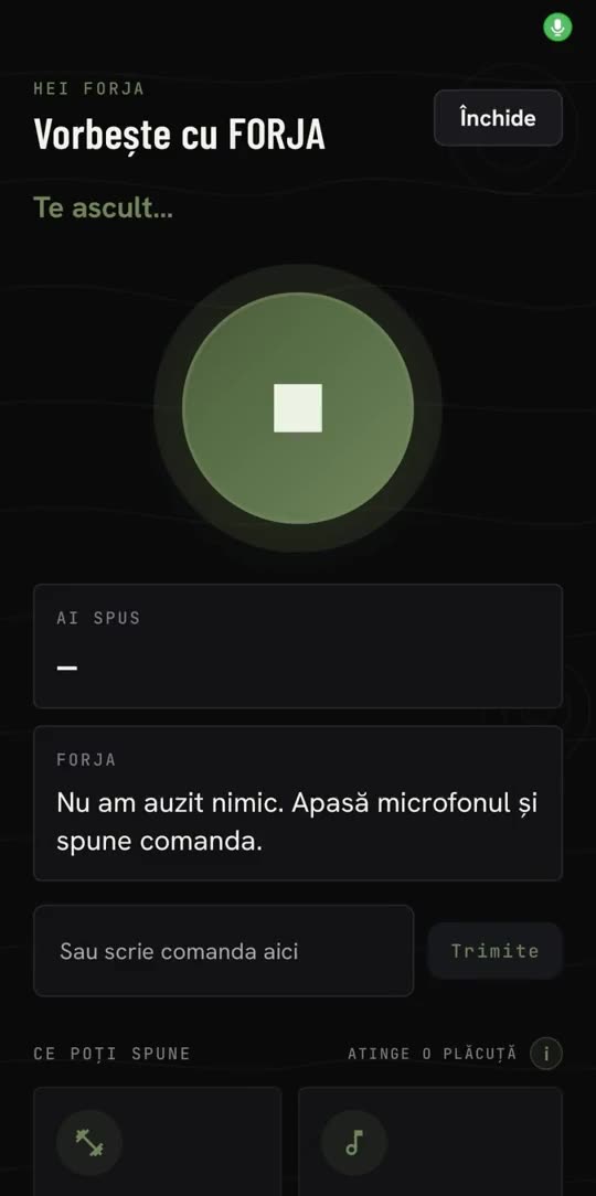 Vorbește cu FORJA: asistentul vocal și comenzile rapide